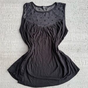 Storm Black Sleeveless Top with Sheer Polka Dot Yoke